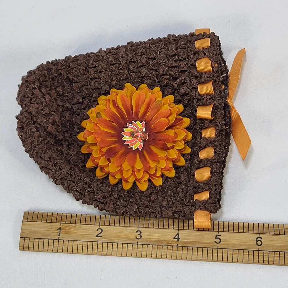 Thanksgiving Baby Hat Turkey Crochet Beanie Brown Flower Ribbon Infant Premie